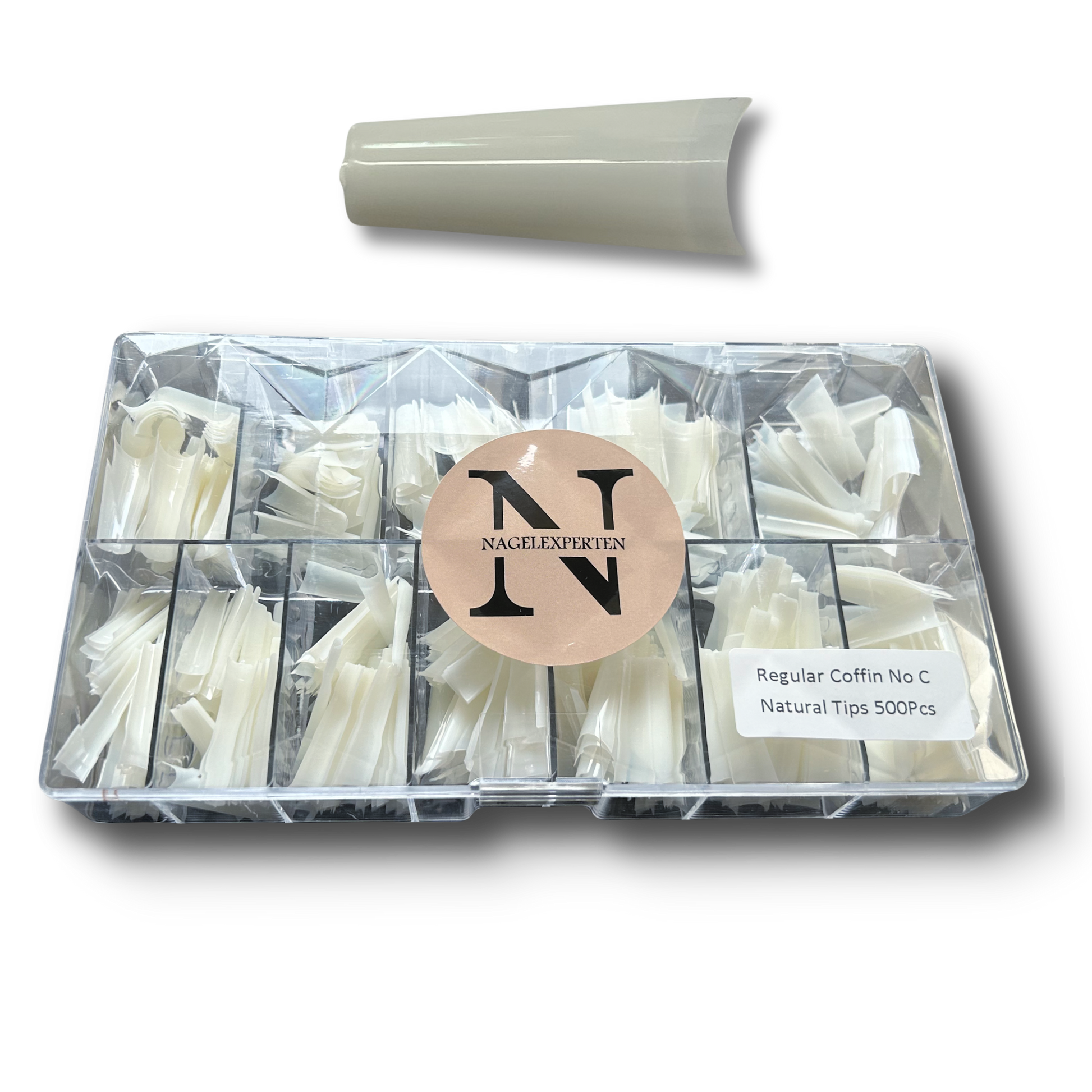 Coffin nageltippar no c curve i benvit naturell färg och diamant box