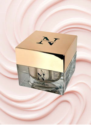 Builder gel för förstärkning av naglar i ljusrosa färg i en fyrkantig burk med guldigt lock från Nagelexperten.