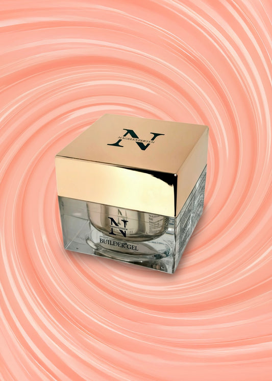 Burk med builder gel i neutral rosa nude färg.