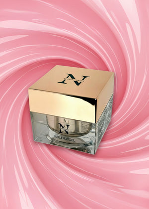 Burk med builder gel i rosa färg.