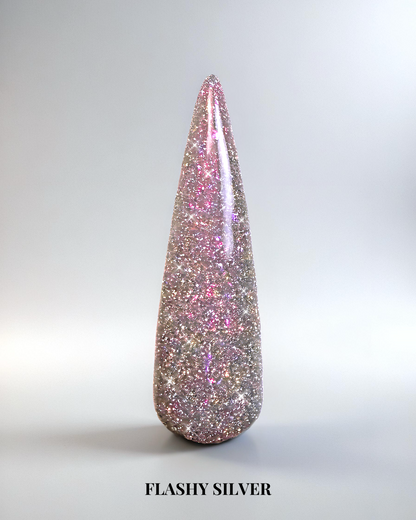 Silvrigt gellack med flash glitter för naglar