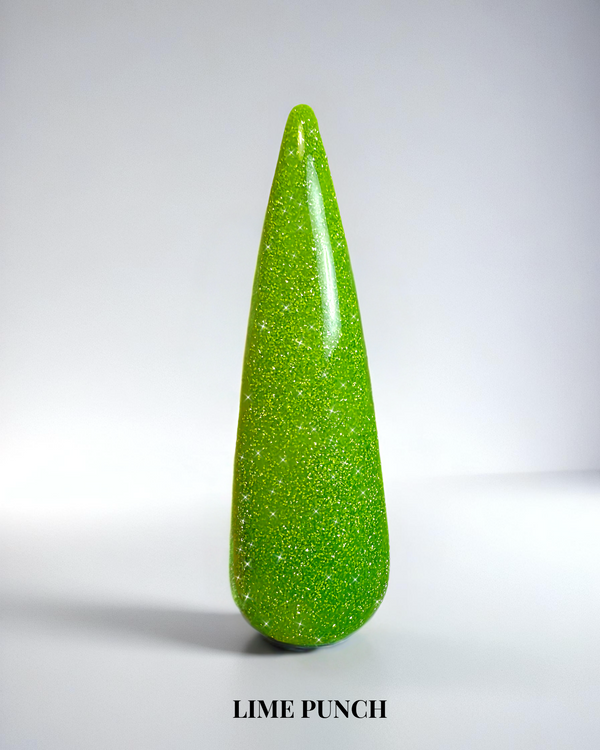Grönt flash glitter gellack i färgen Lime punch för naglar.